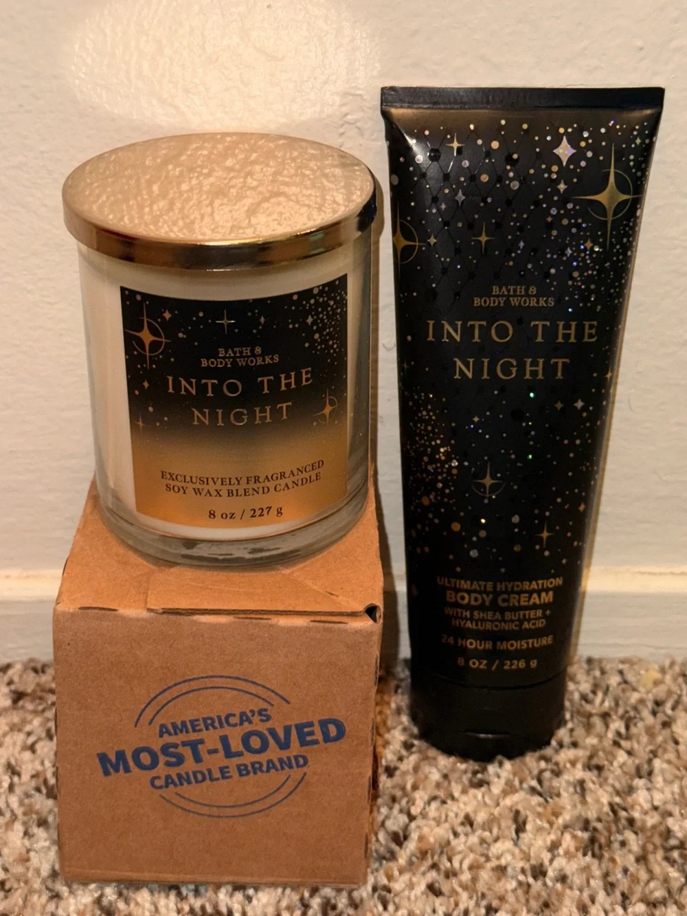 Bath & Body Works Into The Night Candle & Body Cream - Black & Gold
